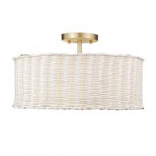  1084-SF BCB-WW - Erma BCB 3 Light Semi-Flush in Brushed Champagne Bronze with White Wicker Shade